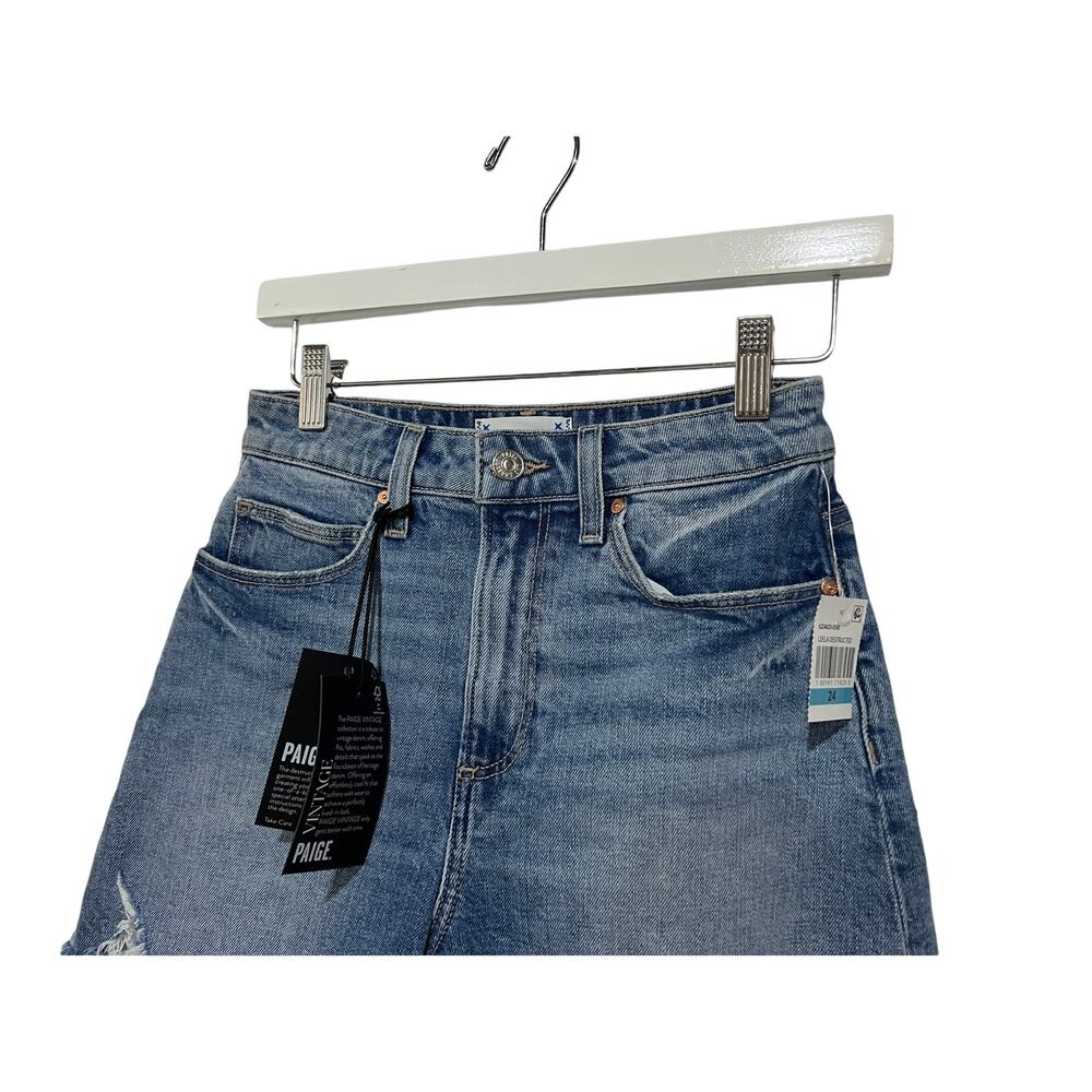 PAIGE DENIM WOMENS SIZE 24 DANI HIGH-RISE A-LINE RAW HEM SHORT LEELA BLUE NEW - Picture 7 of 15